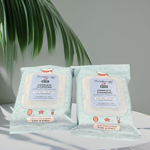 The Crème Shop BT21 RJ Pre-wet towelettes - Aloe Vera & Tea Tree (20) 2 pack - Picture 1 of 3
